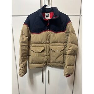 Vintage White Mountain Puffer Jacket Made in USA Tan Navy Blue Western Yoke XL